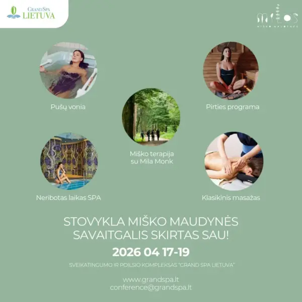 IG feedas kvadratas-3 2026.04.17-19 d. Stovykla „Miško maudynės“: savaitgalis sau Grand Spa Lietuva, pušų vonia, pirties programa, miško terapija, masažas.